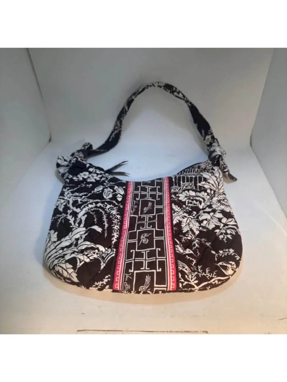 Vera Bradley Imperial Toile Quilted Shoulder Bag Black White Floral Hobo